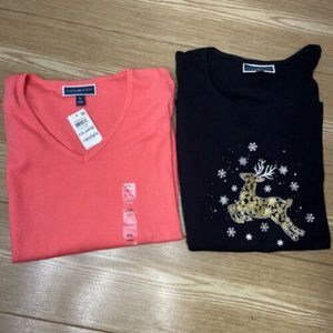 Womens Christmas Theme Karen Scott Long Sleeve Lot 2 Pullover 2X NWT